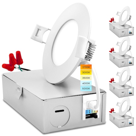 Luxrite 3 Inch Ultra Thin LED Recessed Downlights 5 CCT Selectable 2700K-5000K 8W 540LM Dimmable 4-Pack LR23751-4PK